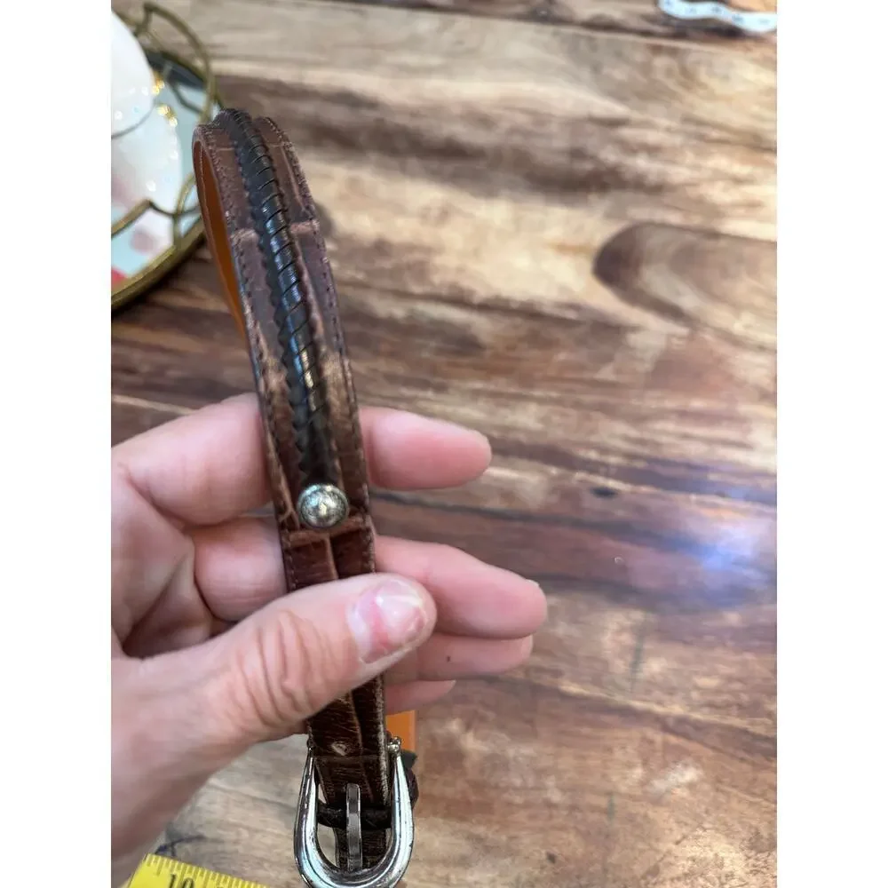 BRIGHTON Women's Brown Croc Embossed Silver Tone Decor Buckle Belt Size 36